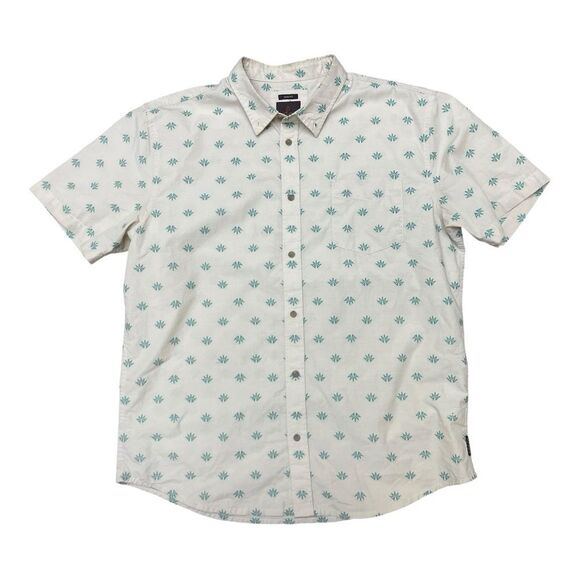 Prana Shirt Slim Fit Beige Organic Cotton Button Down Size XL Short Sleeve - Picture 1 of 8